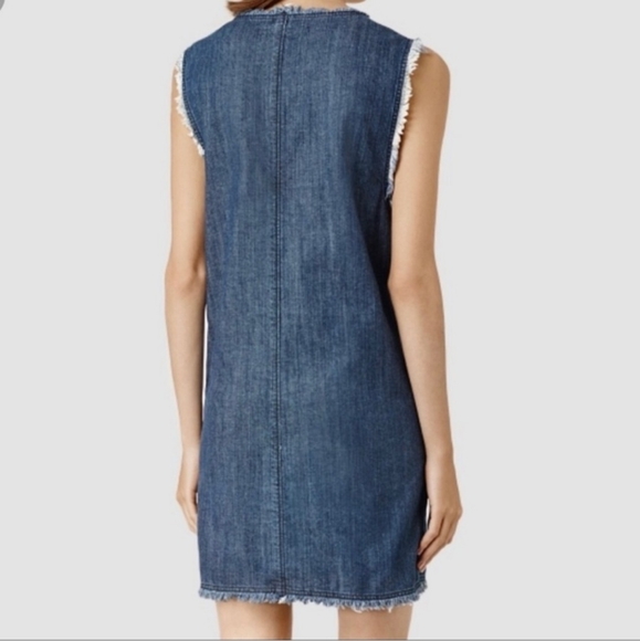 ALLSAINTS denim frayed dress with pockets - size 6 - Picture 3 of 4